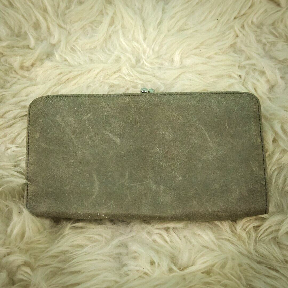 Hobo International Grey Gray Leather Kiss Lock Snap Bifold Continental Wallet